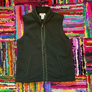 Talbots Petites Size Small Green Embroidered Fleece Zip Front Vest w/Pockets
